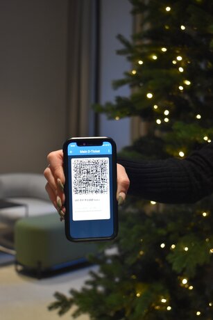 Deutschlandticket vor Weihnachtsbaum